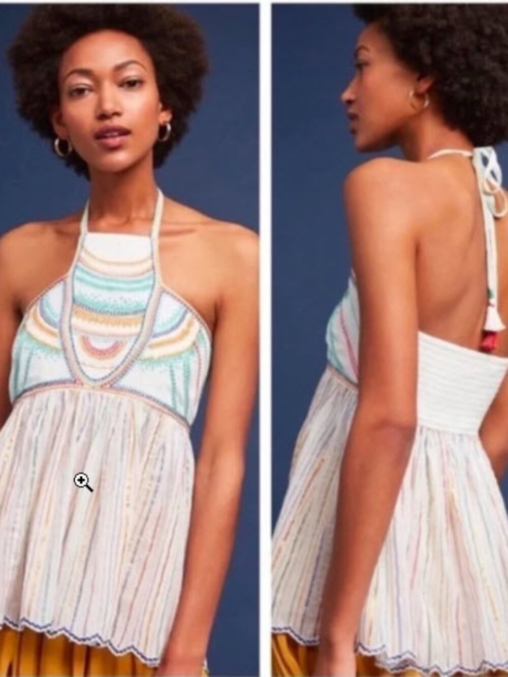 Floreat @ Anthropologie Sz 8 Boho Halter Top Babydoll Embroidered